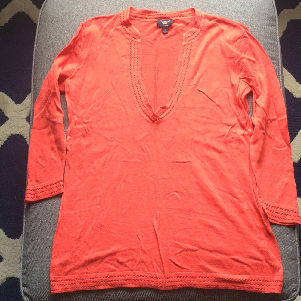 Talbots Orange Split V-Neck Knit Top - image 1